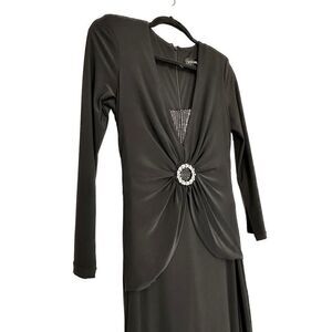 Xscape Embellished Gathered Front Long Sleeve Back Zip Maxi Dress Black Size 8